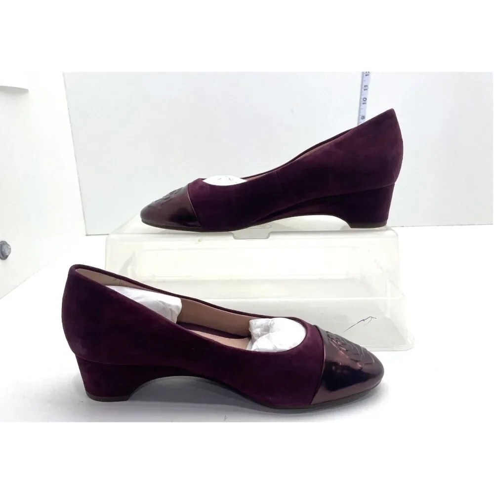 Taryn Rose Babe Purple Suede Low Wedge Pumps Comfort Shoes Women's Size 9C EUC